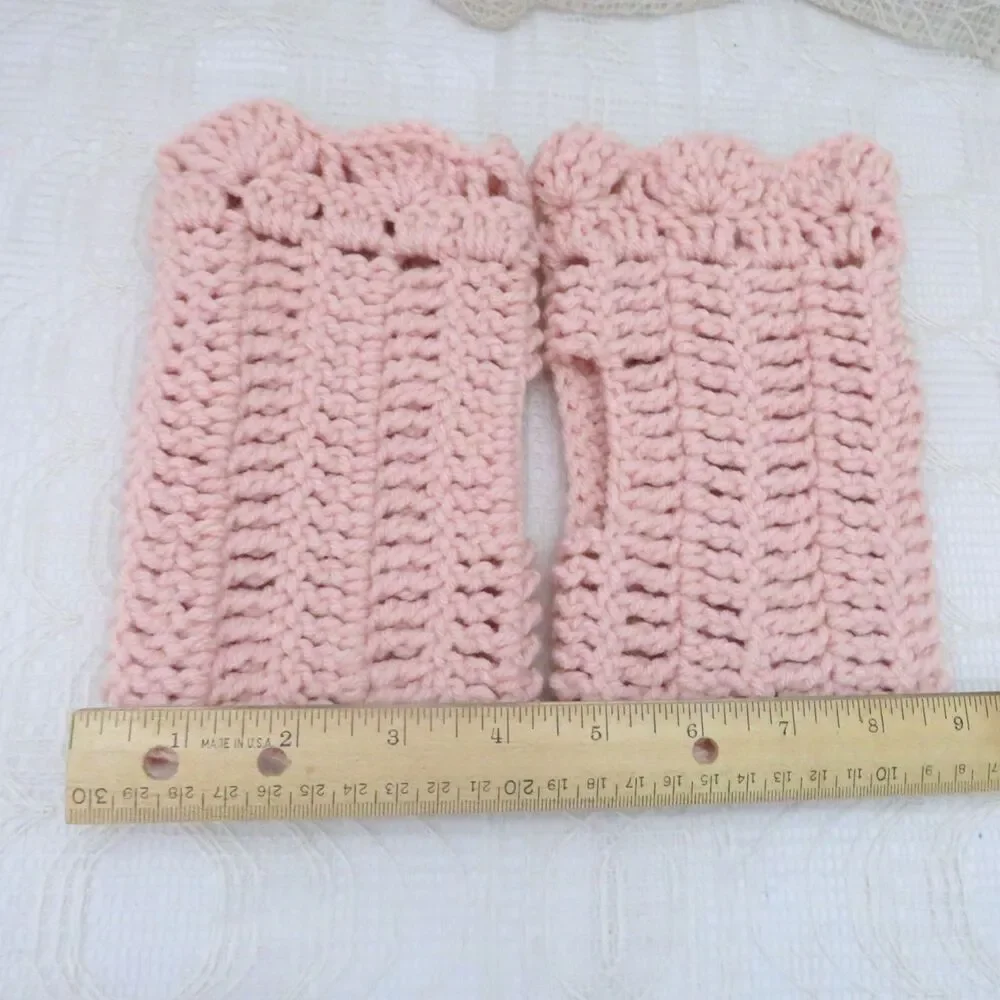 Fingerless Gloves, Peach Handwarmer Mittens, Handmade Crocheted Ruffled